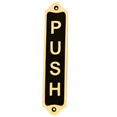 Engraved black and gold push sign