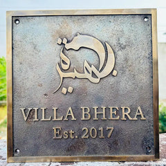 Bronze Address Plaque with 'Villa Bhera' and establishment year on a textured background