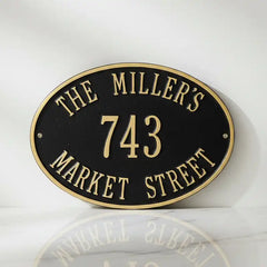 Address plaques bronze, black, and gold house address sign with text on a white background