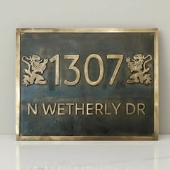 Bronze house number plaque, 
bronze house number plaque dark background