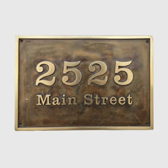 Bronze and gold house number sign with custom text | Bronze address plaques