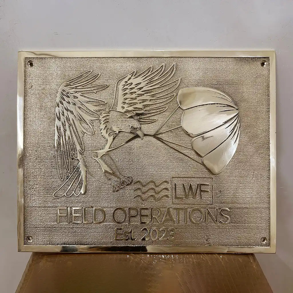 Engraved brass logo plaque | Custom brass plaque for business signage