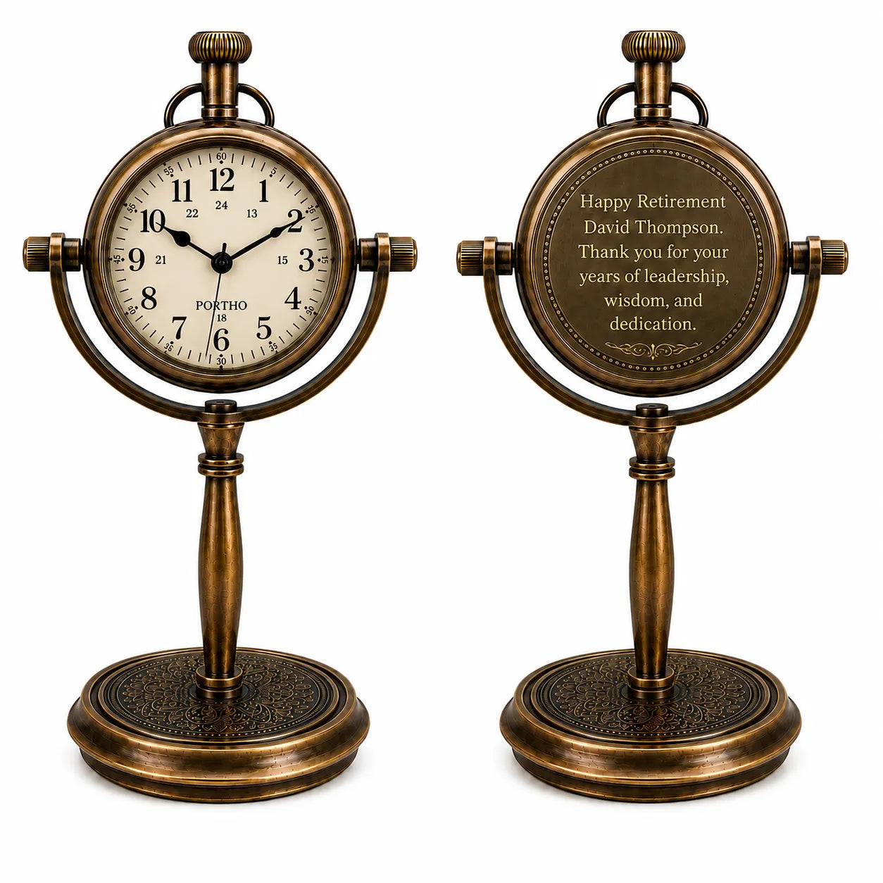 Front and engraved back desk clock