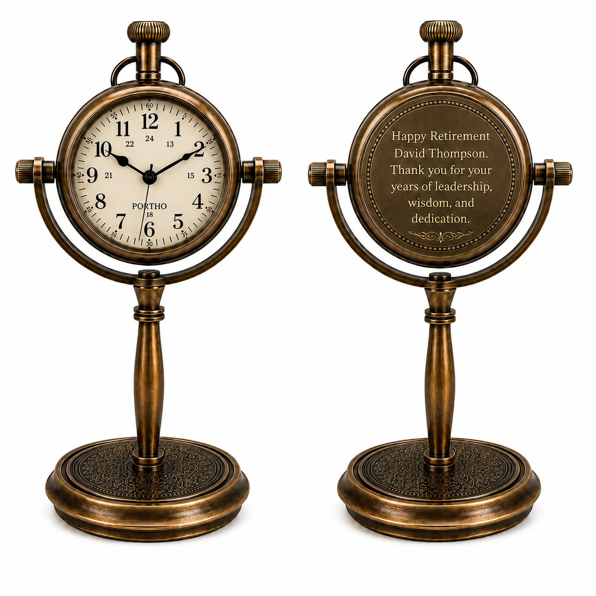 Front and engraved back desk clock