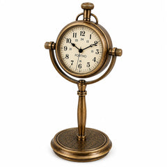 Angled view of antique desk clock