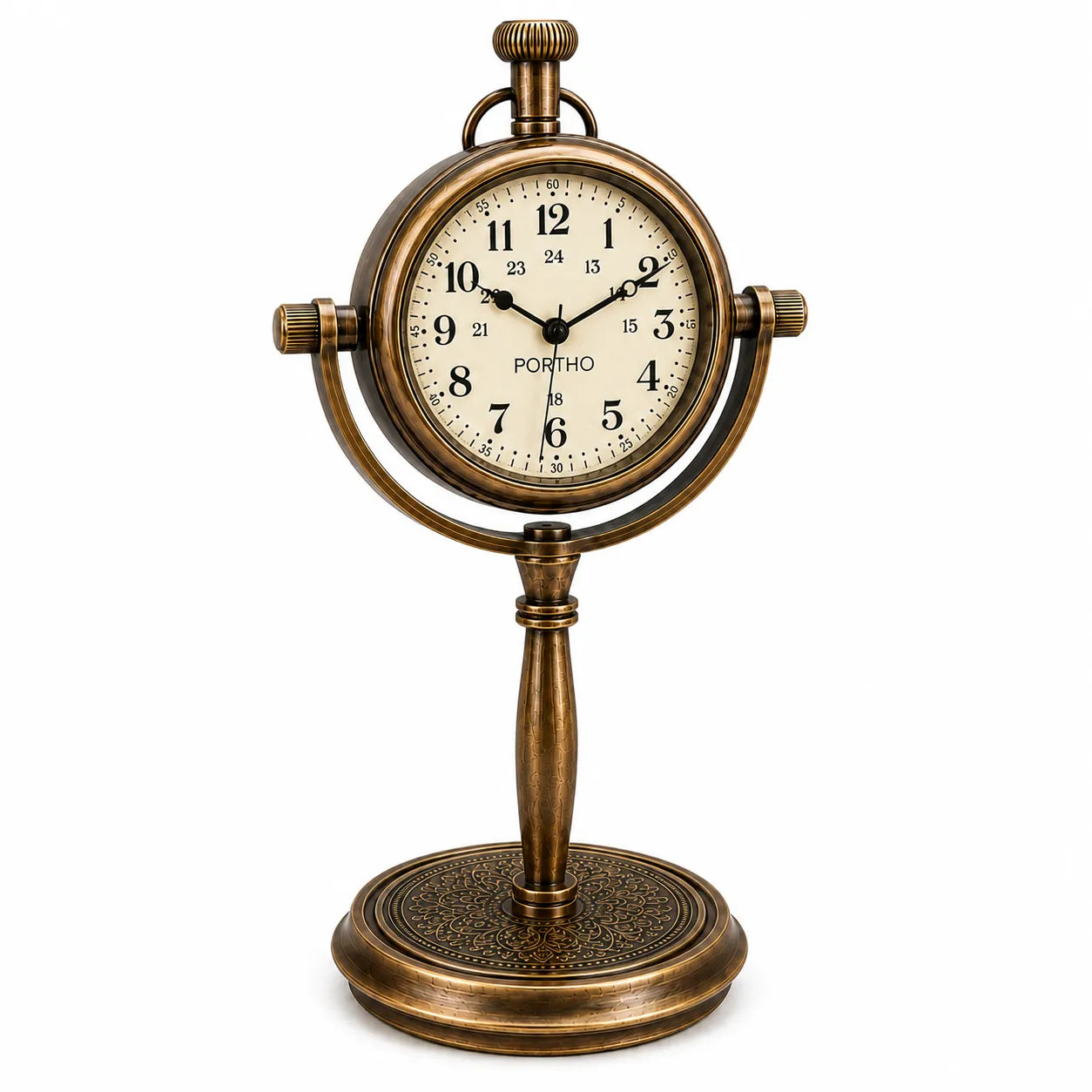 Angled view of vintage desk clock