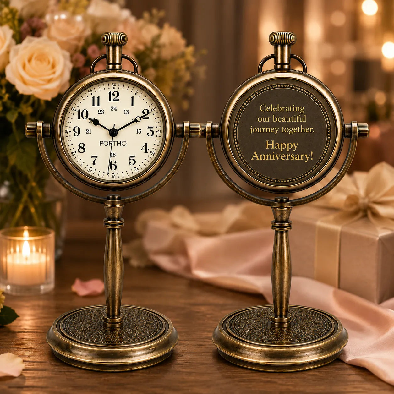 Front and engraved back desk clock