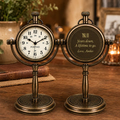 Antique brass desk clock with custom back engraving