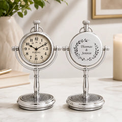 Silver engraved desk clock for anniversary gift