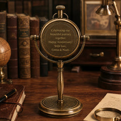 Antique brass desk clock back view