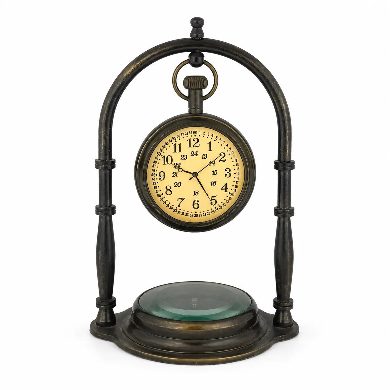 Personalised antique brass desk clock with compass