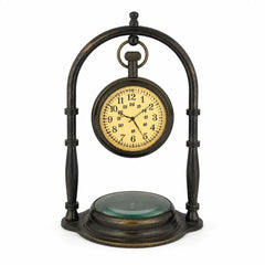Personalised antique brass desk clock with compass