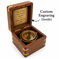 Custom inside lid engraving option for antique brass gimbal compass box