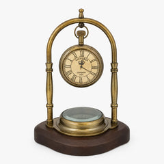 Personalised Victoria London brass desk clock with compass front view TCC0018