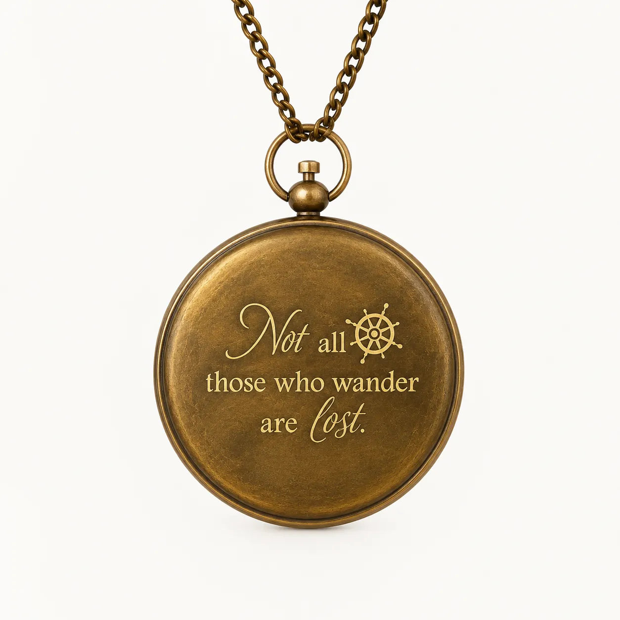 Personalized brass sundial compass back with engraved travel quote