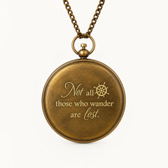 Personalized brass sundial compass back with engraved travel quote