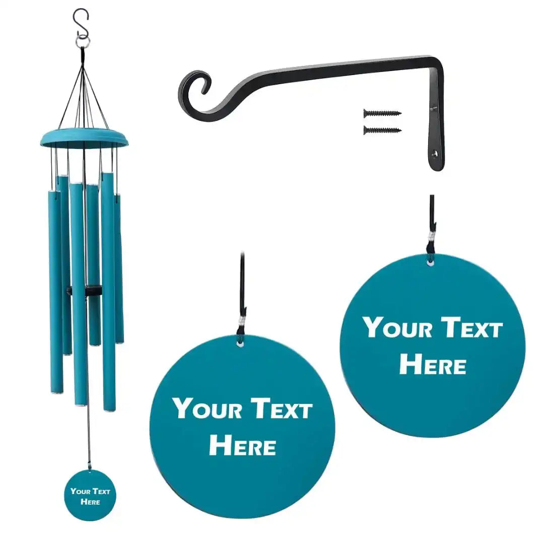 Corinthian bell wind chime with customizable nameplates on a white background