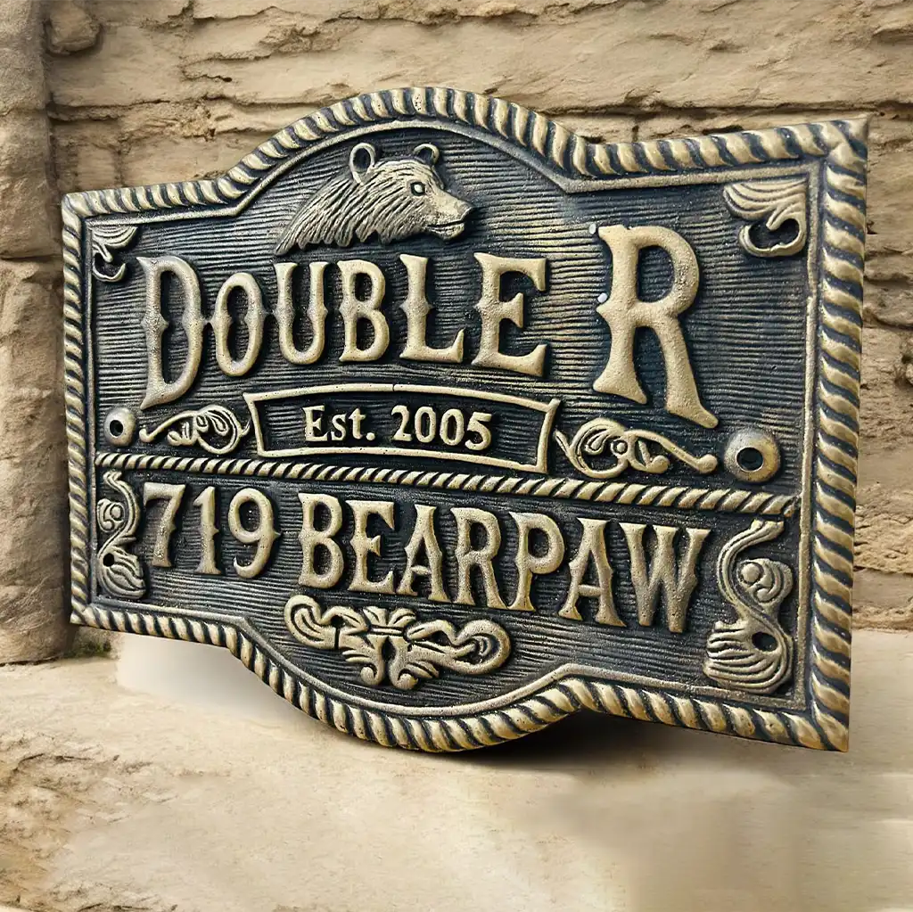 Raised letter brass address sign