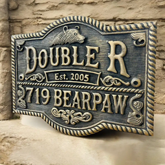 Raised letter brass address sign