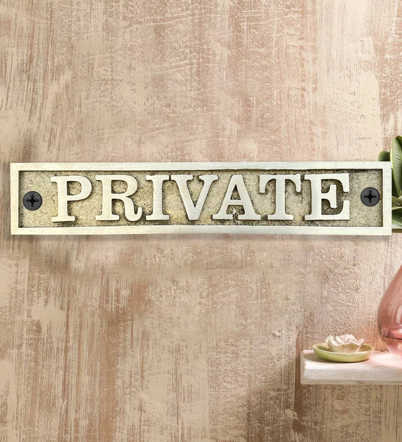 Personalized brass private door plaque | Weatherproof brass private sign