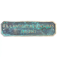 Custom engraved brass door sign patina style