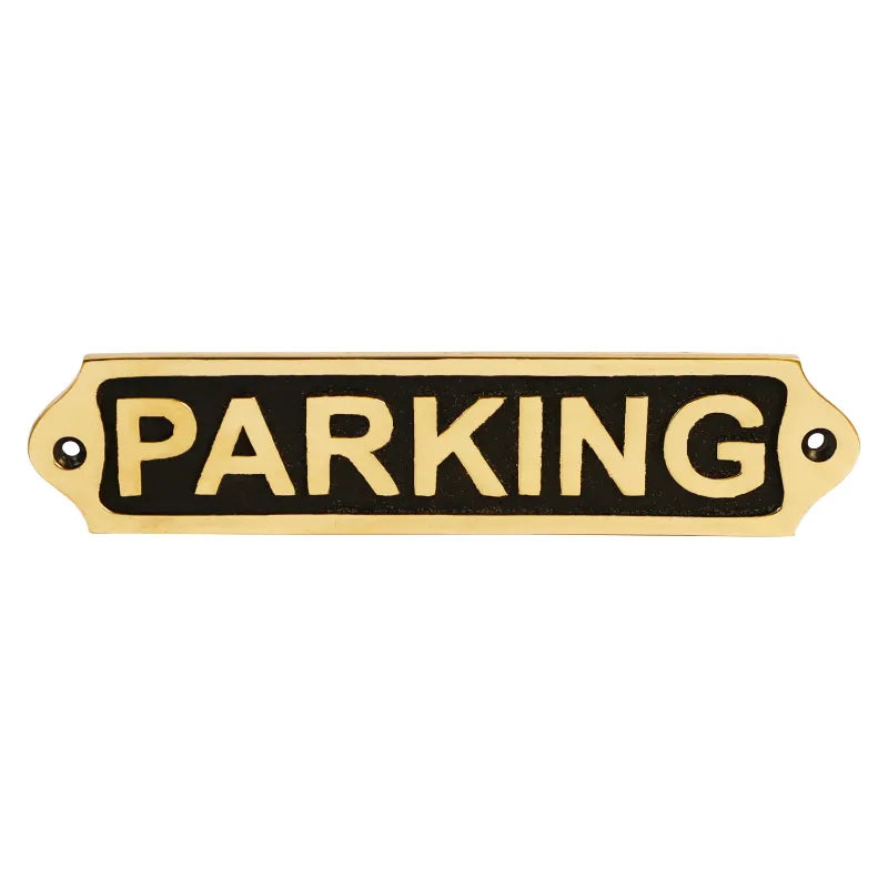 Black and gold brass parking sign