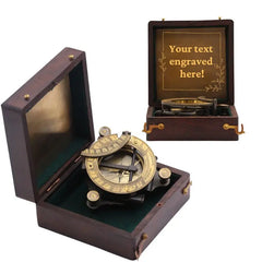 Brújula de latón con reloj de sol personalizado con caja de madera de presentación SBC45