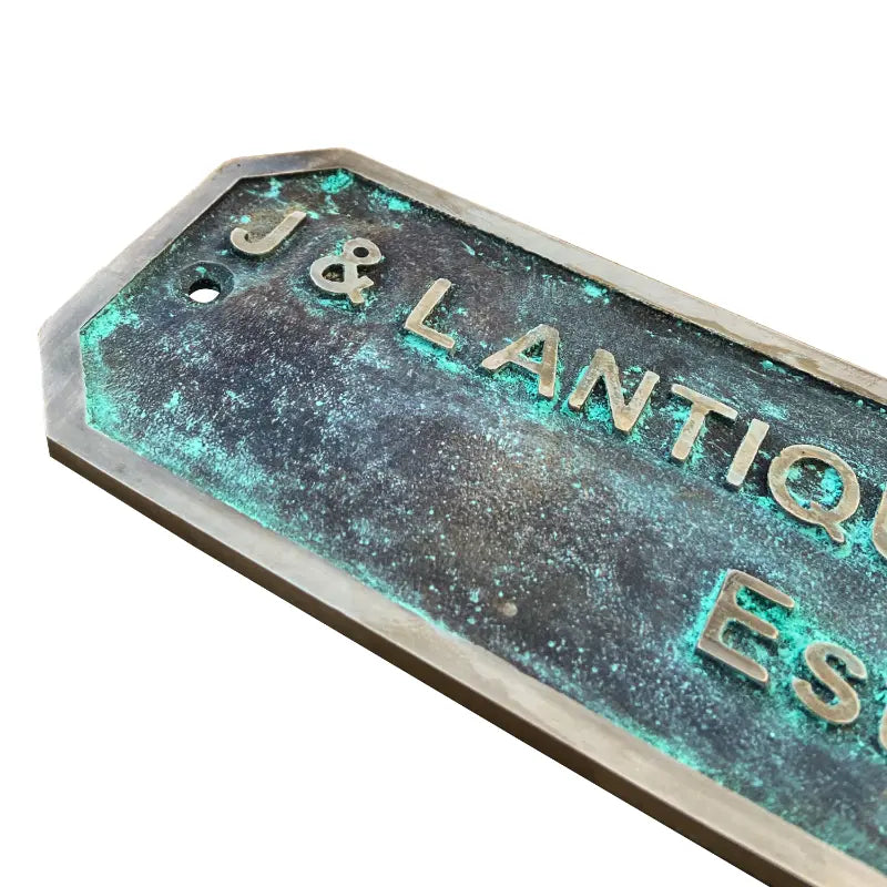 Solid brass engraved name plate patina finish
