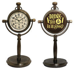 Engraved Antique Brass Desk Clock Logo Custom Text Designs ACP060