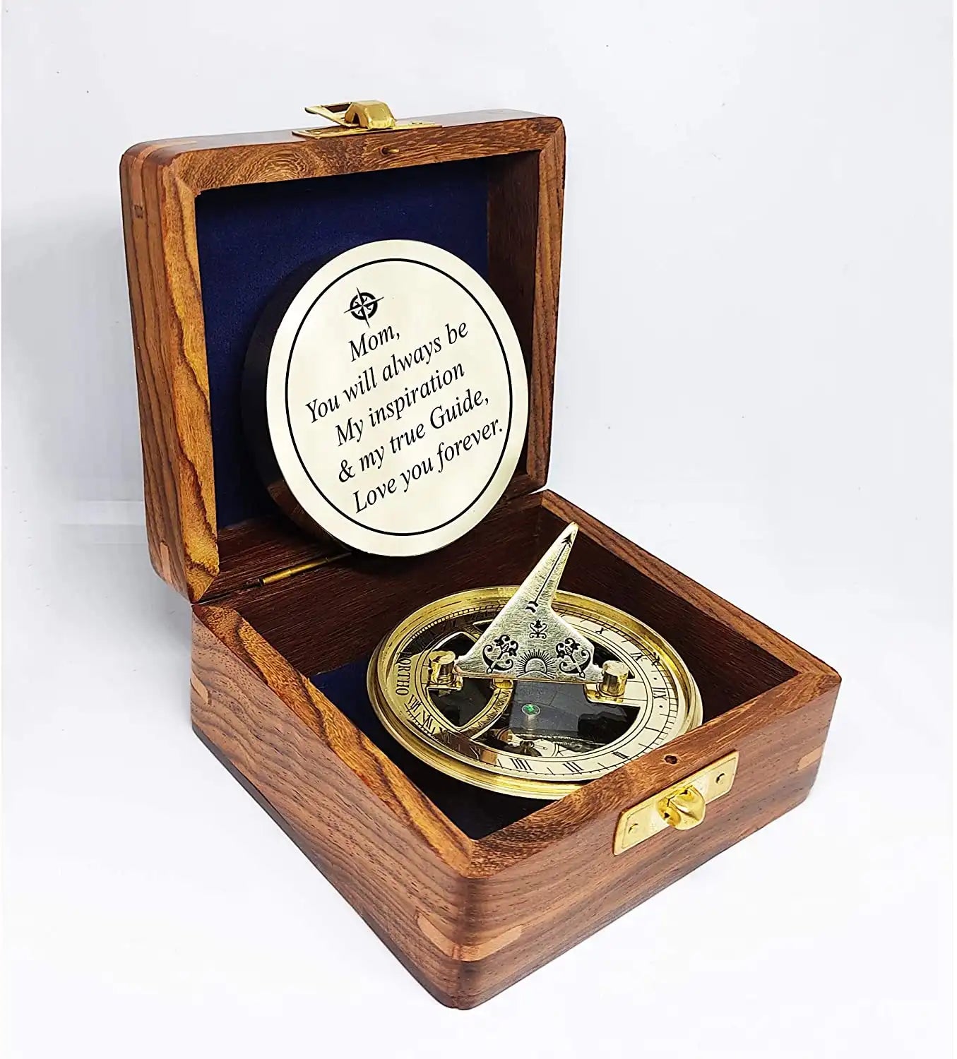Engraved Sundial Compass with Wood Presentation Box for mom - Inspirational & Meaningful Gift for Mom from Children, Birthday Gift