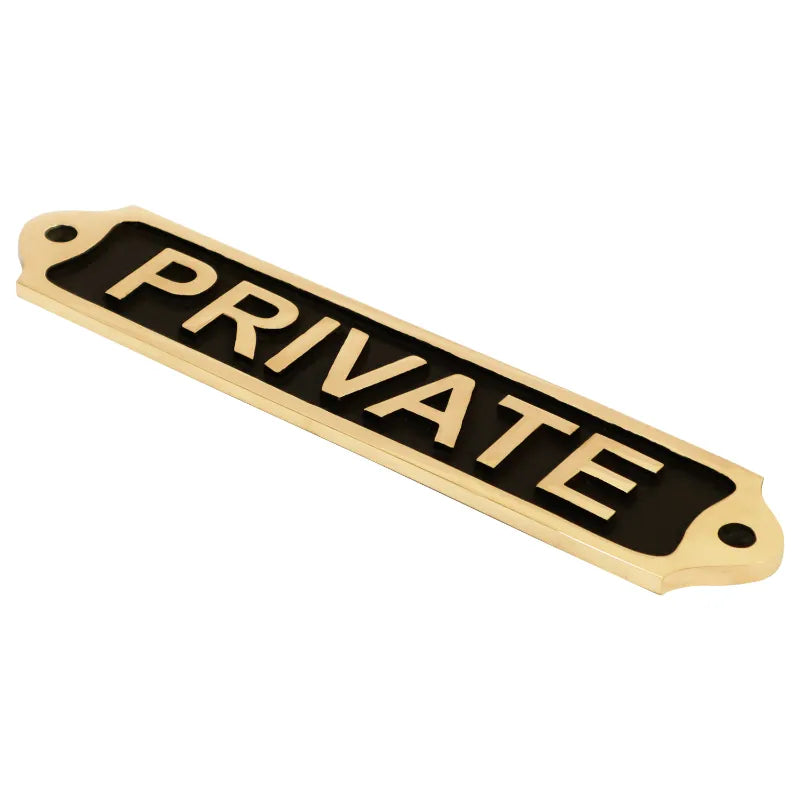 Elegant engraved brass door sign with PRIVATE text in black