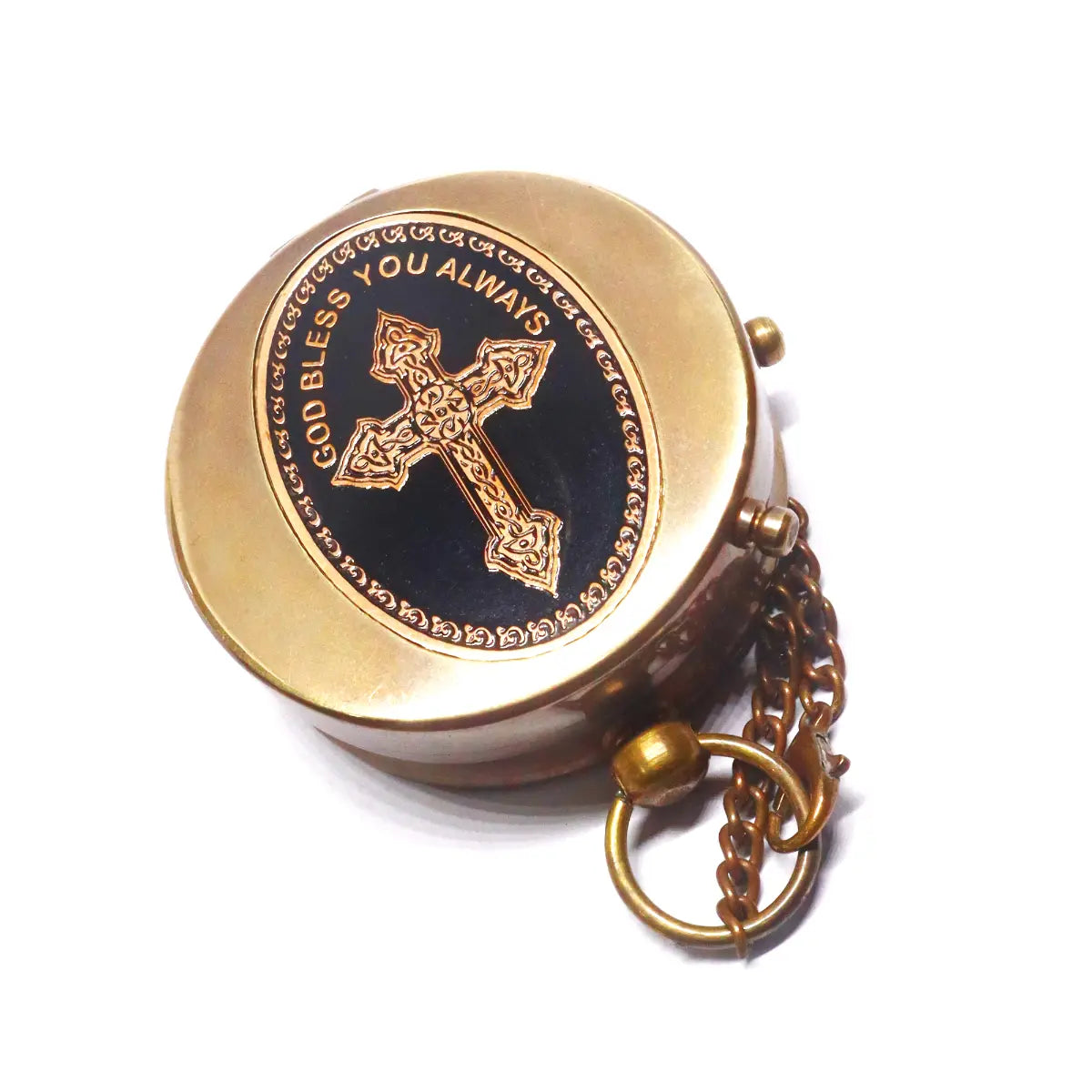 God Bless You Religious Brass Compass GC115