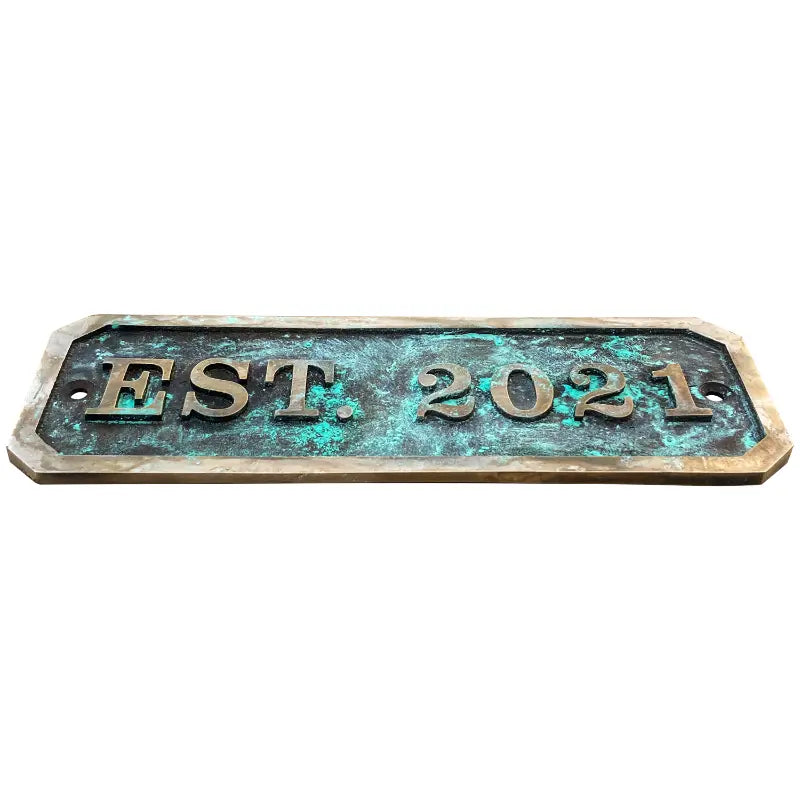 Handcrafted patina brass name plate design