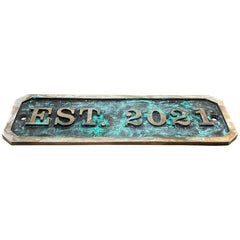 Handcrafted patina brass name plate design