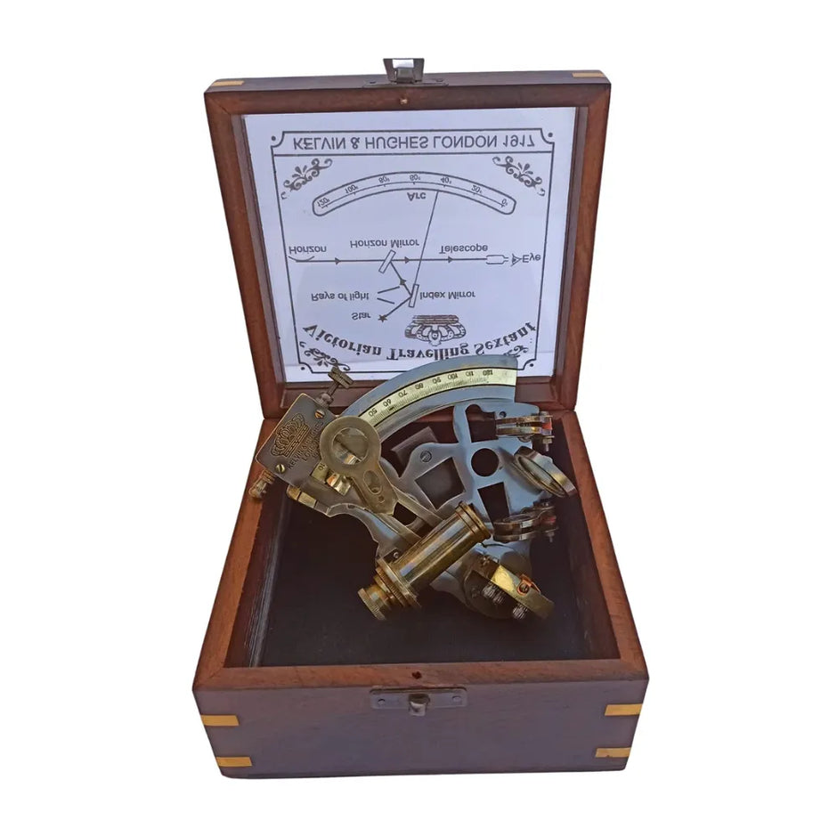 Handmade Nautical Antique Brass Sextant 5 Inch – Vintage Reproduction, Gift Box