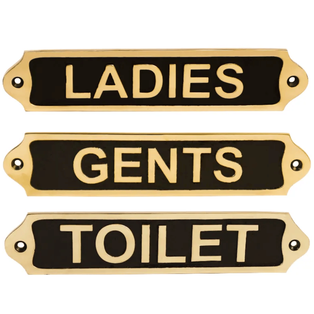 Set of 3 brass restroom signs | Toilet brass door sign engraved