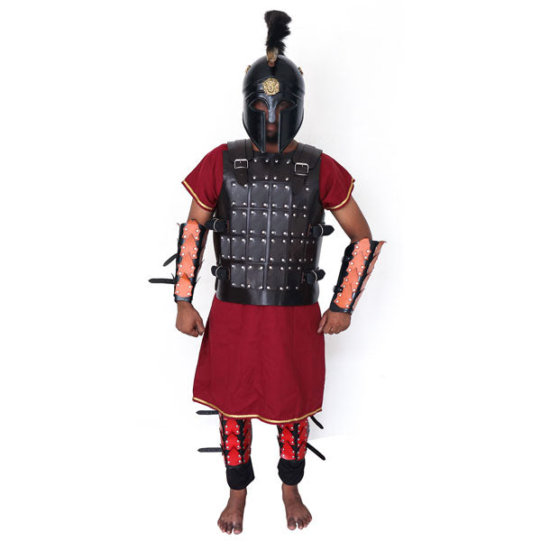 Traje de armadura de cuerpo completo de cuero con casco de metal griego LFBA08