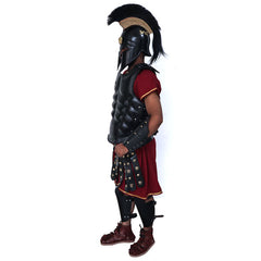 Traje de armadura de cuero con falda romana de cuerpo completo y casco de metal griego LFBA07