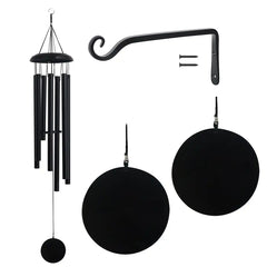 Black wind chime with hanging bracket on a white background