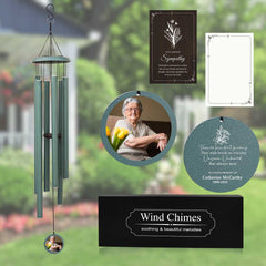 Personalized photo wind chimes -Turkish Green Memorial Photo Wind Chime with Personalized Message