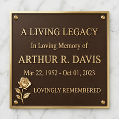 Memorial plaque for Arthur R. Davis with a rose emblem on a marble background