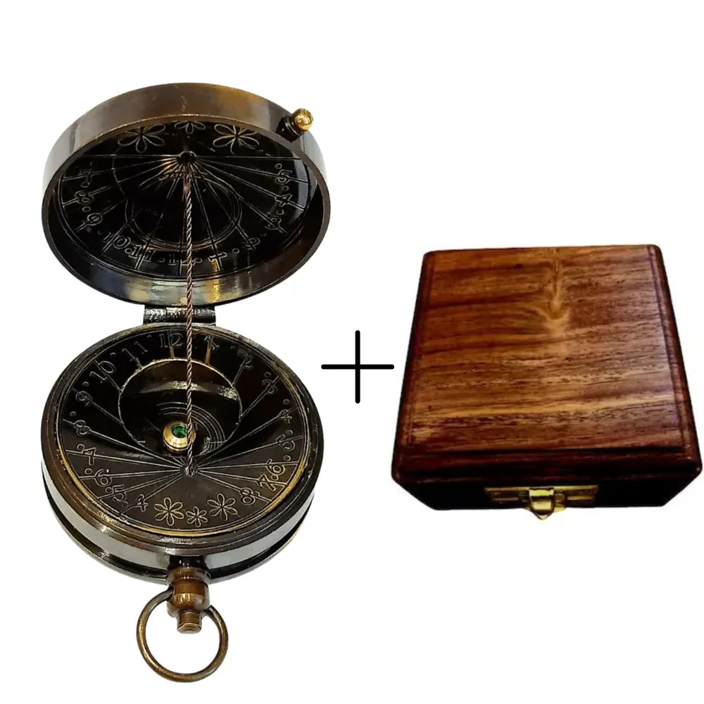 thumbnail image 2 of Vintage Nautical Brass Sundial Compass – Antique Reproduction By Kelvin & Hughes 2 of 5