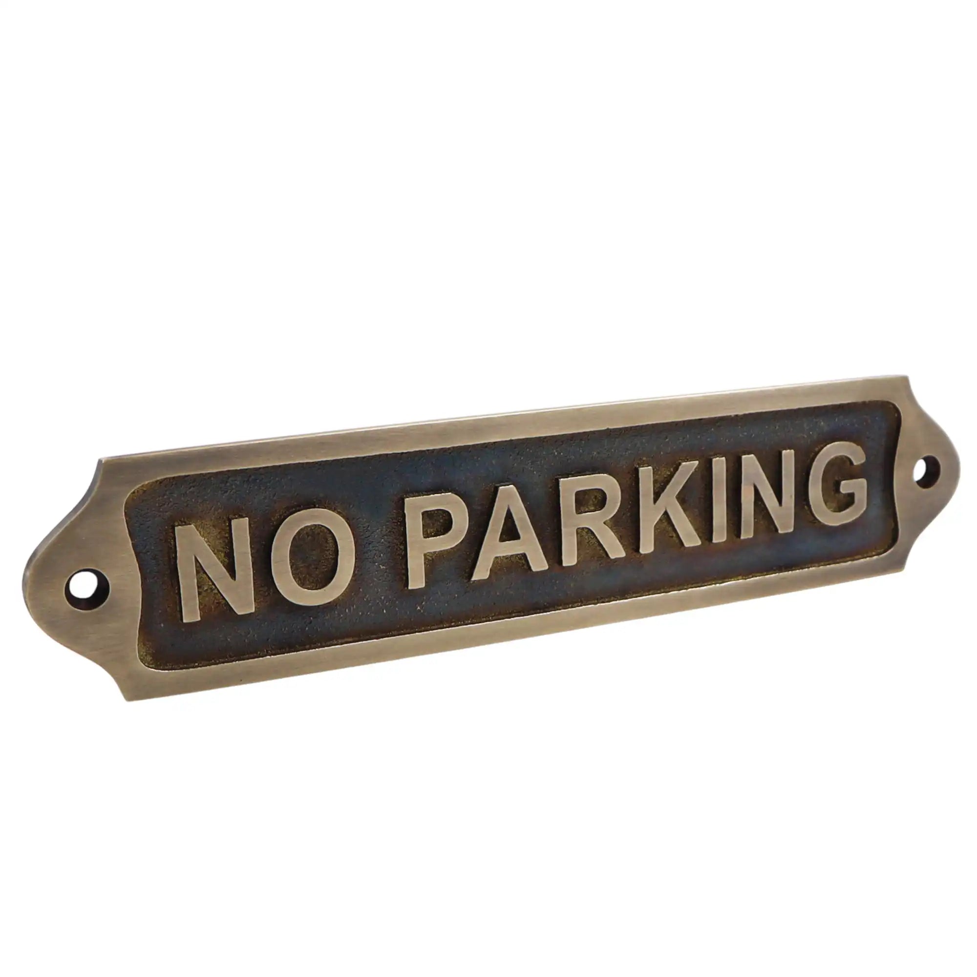 Antique Brass 'NO PARKING' sign on a white background