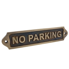 Antique Brass 'NO PARKING' sign on a white background