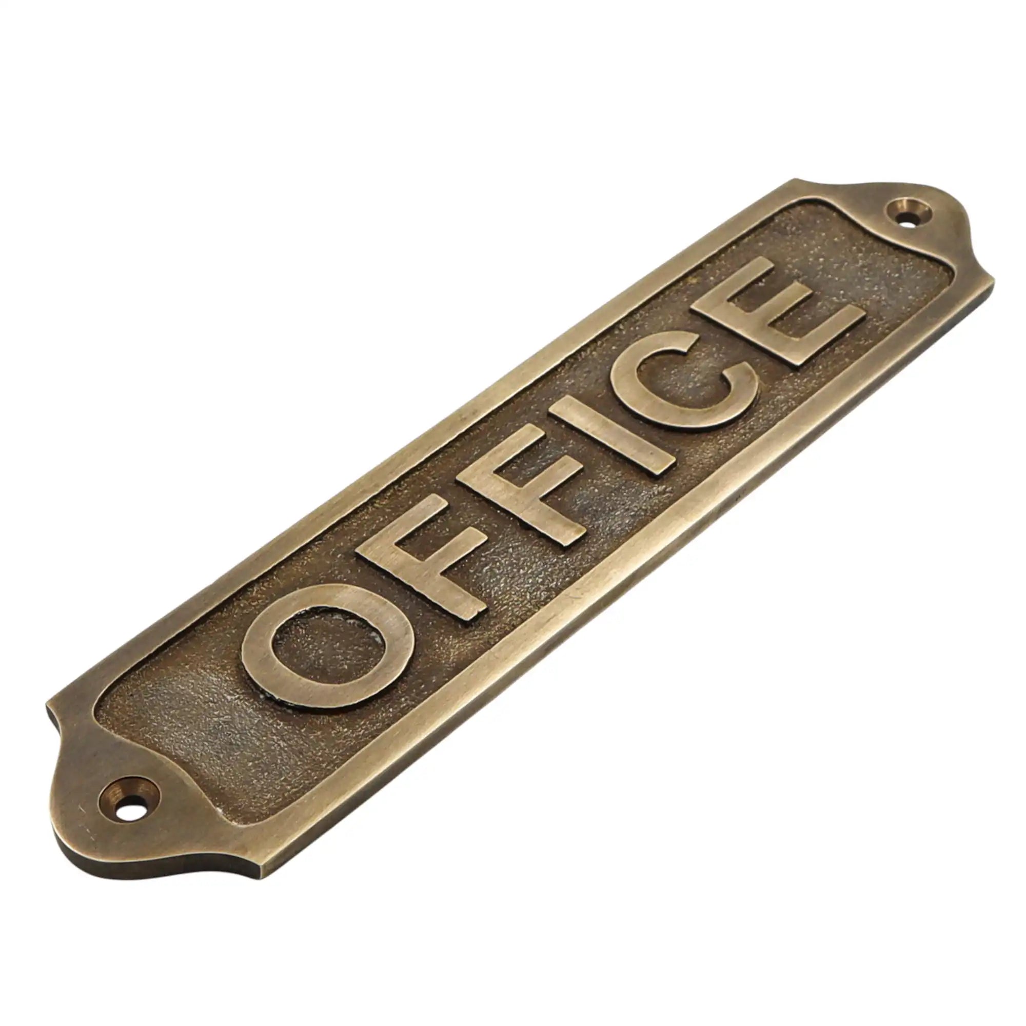 Bronze 'OFFICE' door sign on a white background