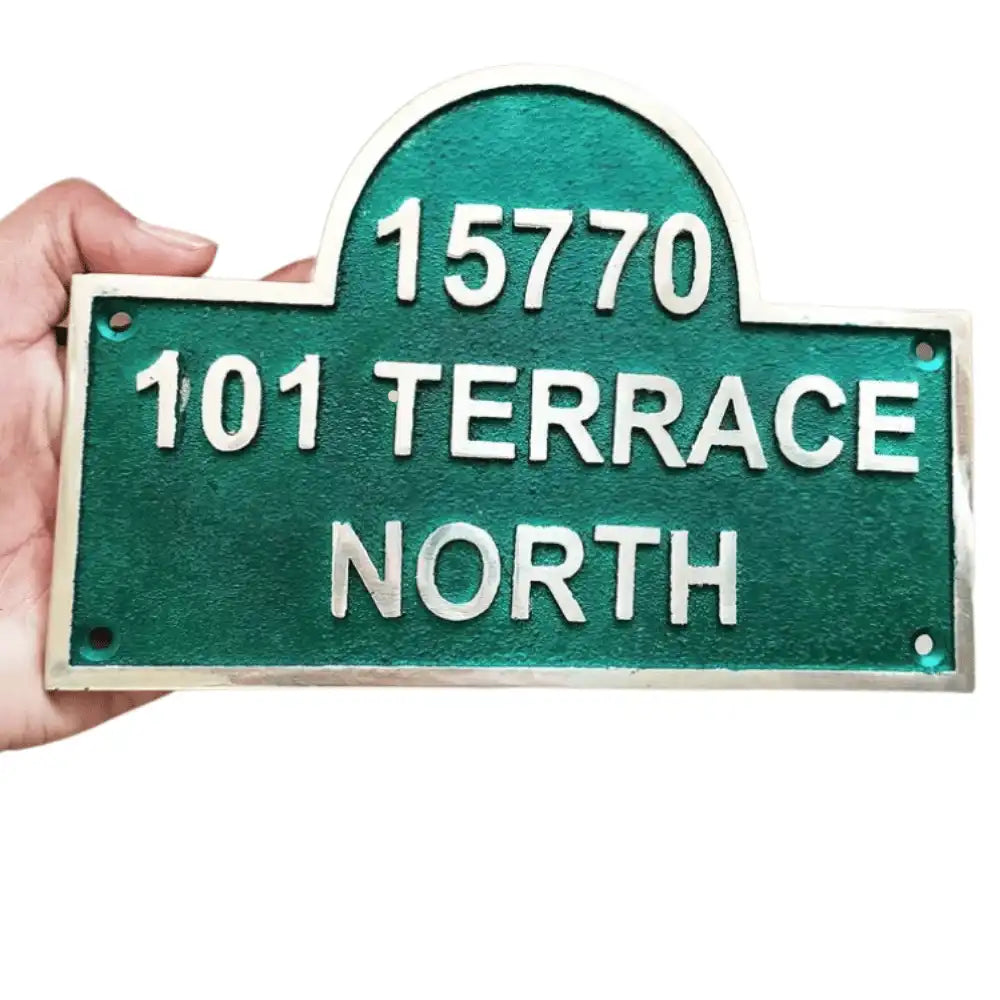 Custom Engraved Brass Plaques | Name, Address & Green Finish