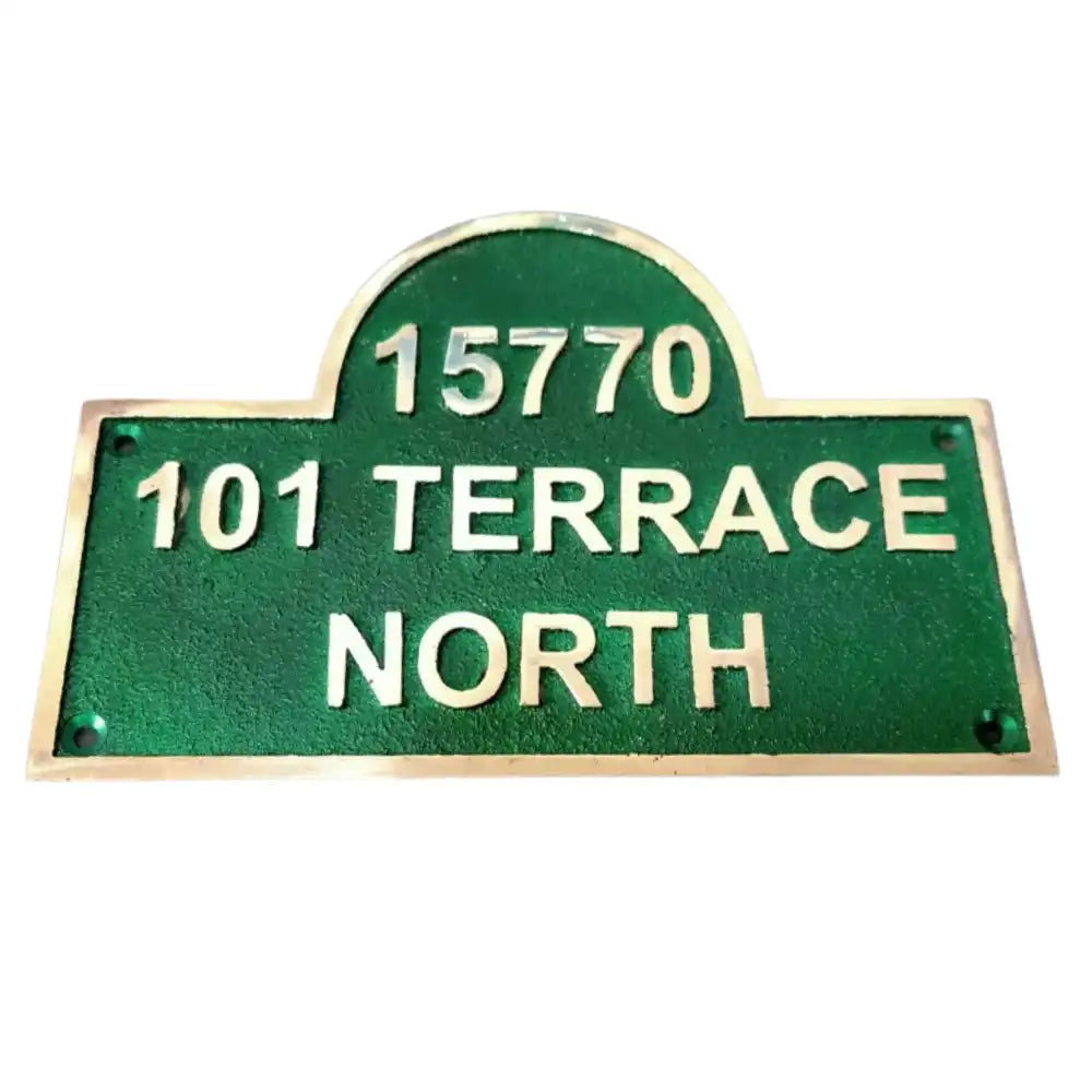 Custom Engraved Brass Plaques | Name, Address & Green Finish