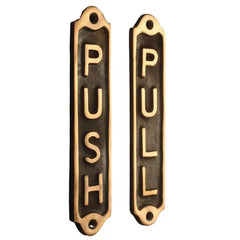 'PULL & PUSH' Brass Door Sign Set - 22x5cm Black Finish