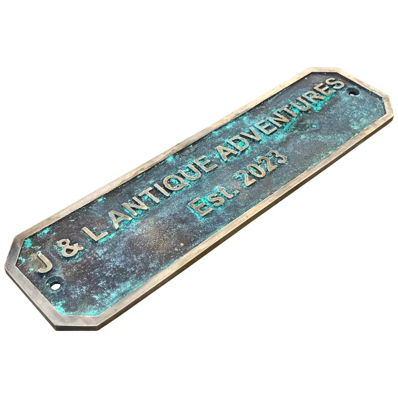 Patina finish brass name plaque for home