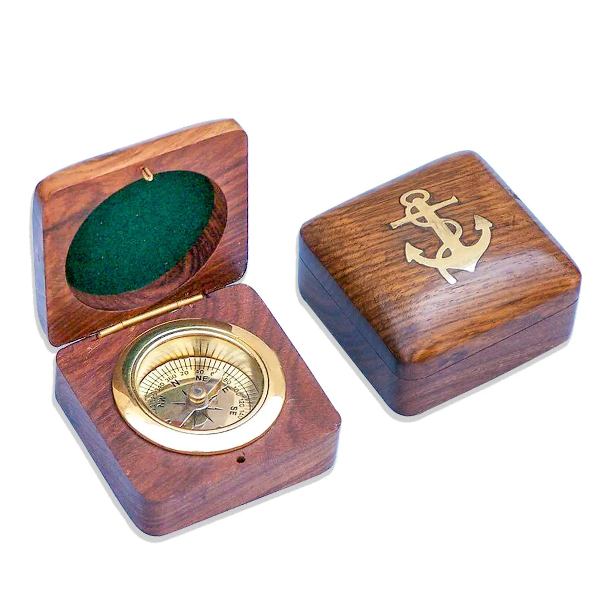 Brass Compass With Wooden Box BCW109